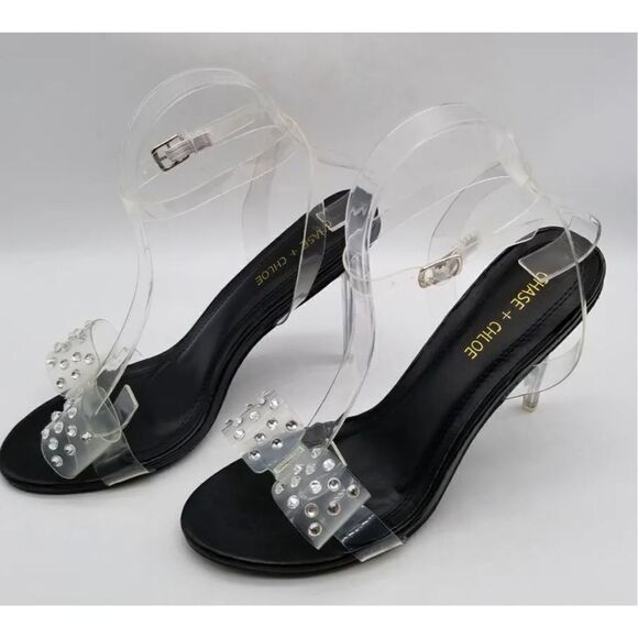 Chase + Chloe Sandals Womens Size 8.5 Clear Embellished Strappy Heels With Bow - Picture 10 of 10